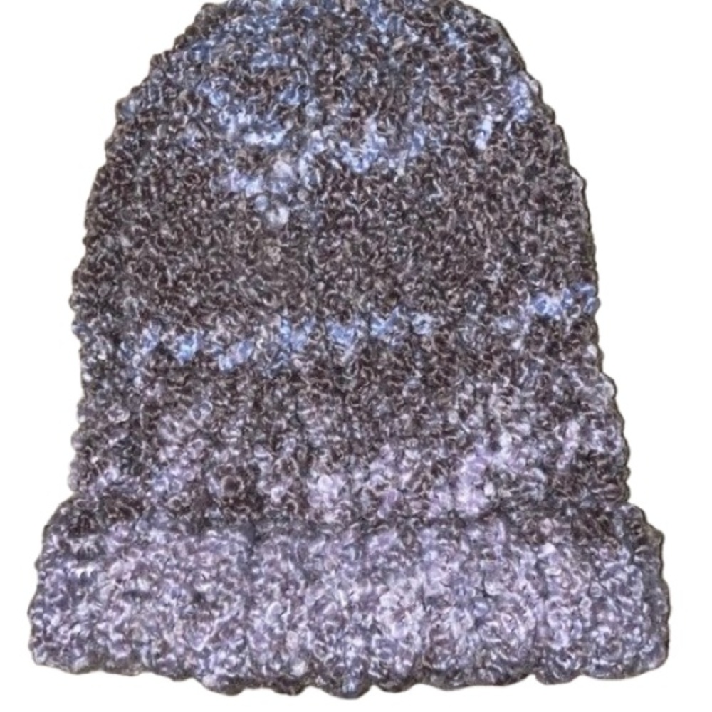 Handmade cozy infant knit beanie hat in brown and lavender